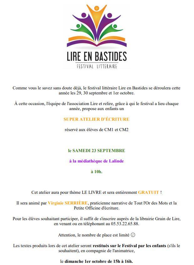 Atelier ecriture jeunesse festival 23 sept